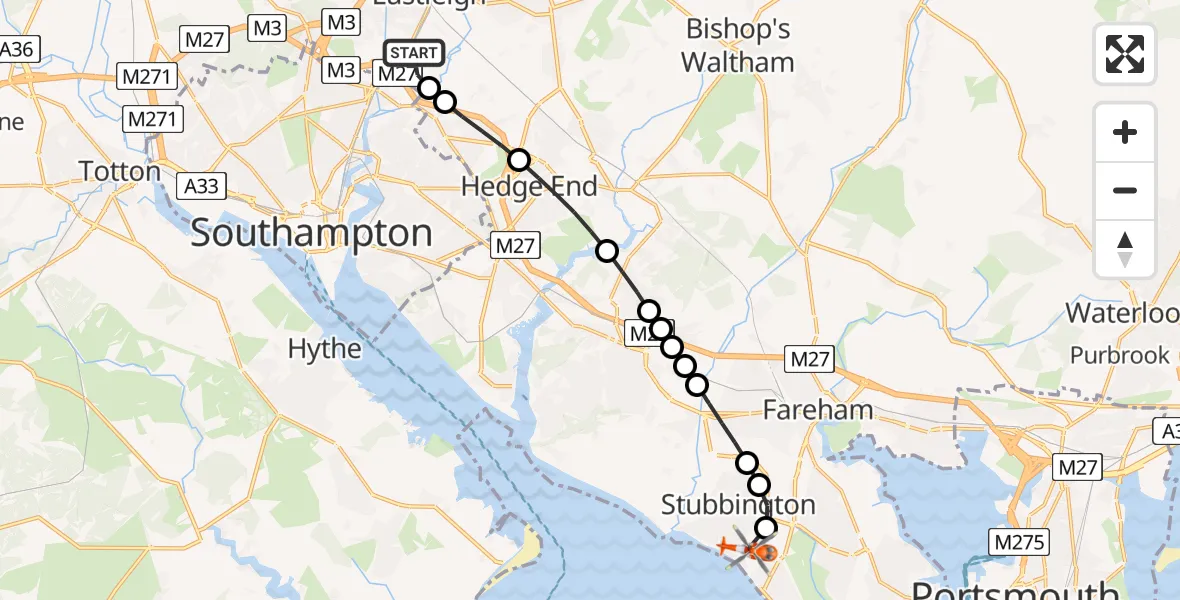 Flight route map: Coastguard Helicopter to Solent Airport, Solent Airport