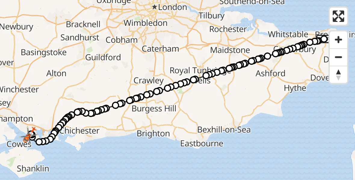 Flight route map: Coastguard Helicopter to Solent Airport, Solent Airport