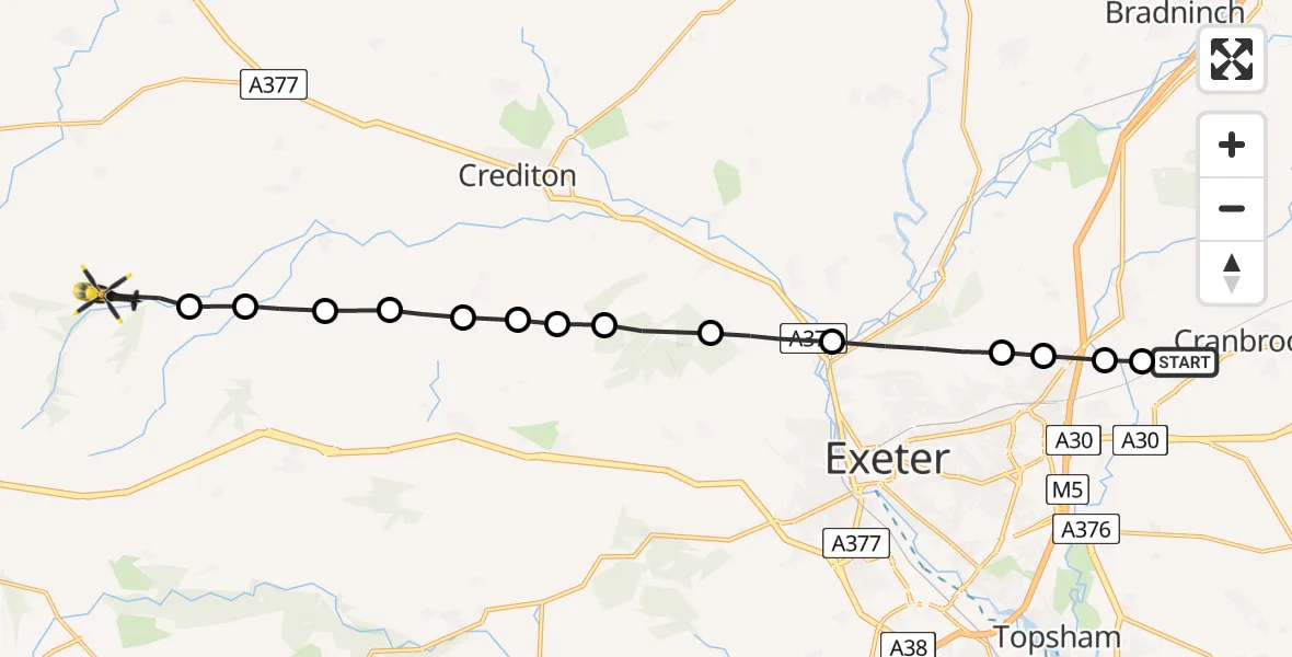 Routekaart van de vlucht: Police Helicopter to Hittisleigh, Hittisleigh