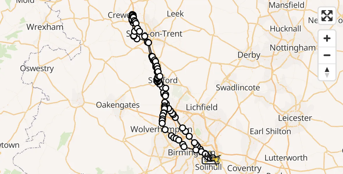 Flight path map showing Police Helicopter route from Birmingham Airport to Birmingham Airport