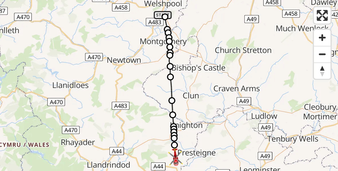 Routekaart van de vlucht: Air Ambulance Helicopter to Evenjobb, Evenjobb