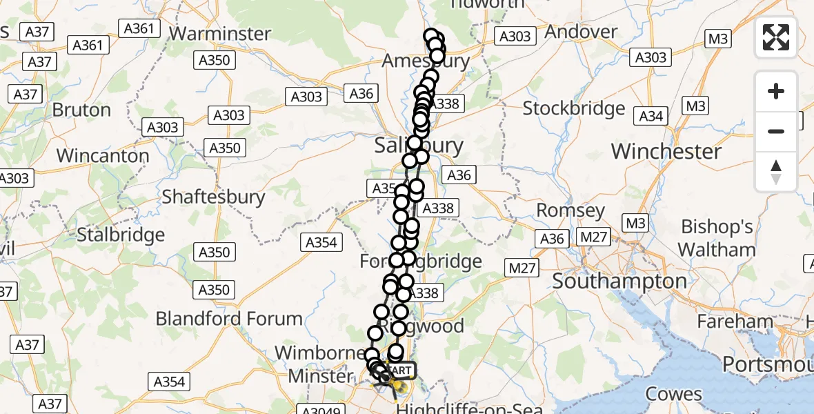 Flight route map: Police Helicopter to Bournemouth Airport, Bournemouth Airport