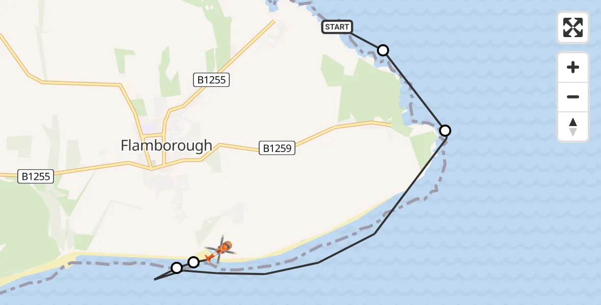 Flight route map: Coastguard Helicopter to Flamborough, South Sea Road