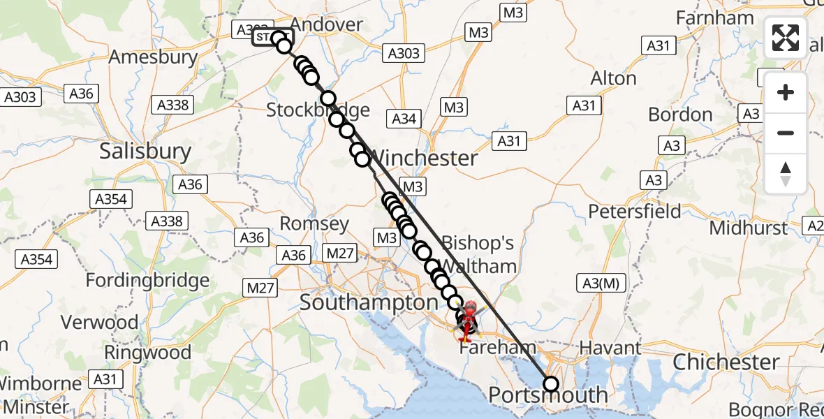 Routekaart van de vlucht: Air Ambulance Helicopter to Knowle, Laveys Lane