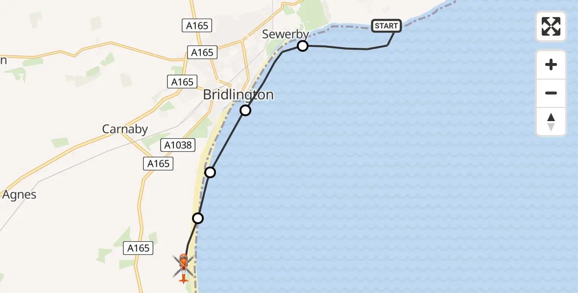 Routekaart van de vlucht: Coastguard Helicopter to Barmston, Barmston