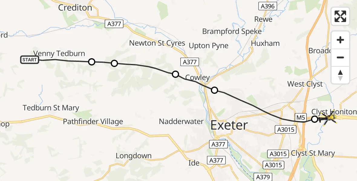Routekaart van de vlucht: Police Helicopter to East Devon, A30