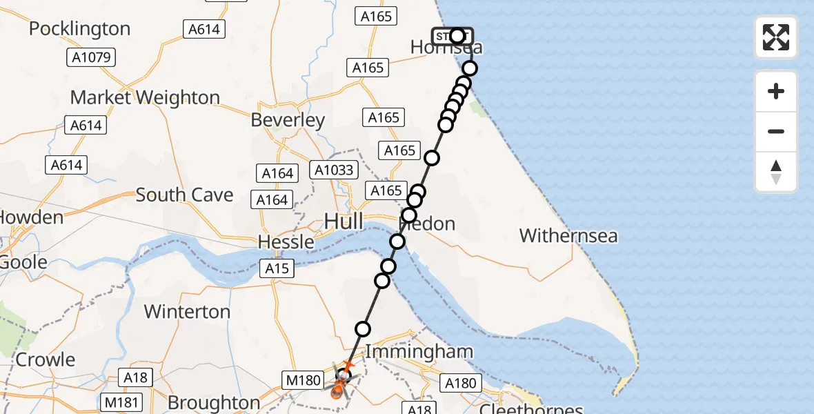 Routekaart van de vlucht: Coastguard Helicopter to Kirmington, Forty Foot Lane