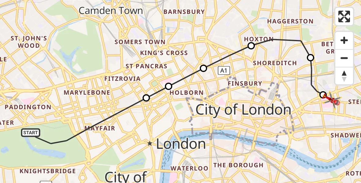 Flight route map: Air Ambulance Helicopter to Royal London Hospital, Royal London Hospital