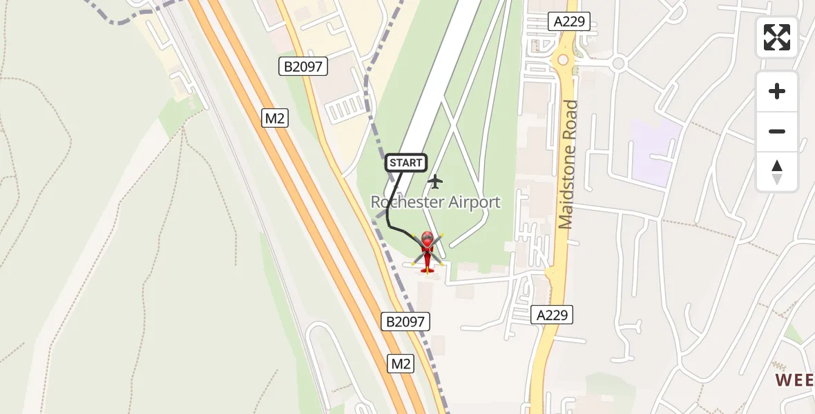 Flight route map: Air Ambulance Helicopter to Rochester Airport, Rochester Airport