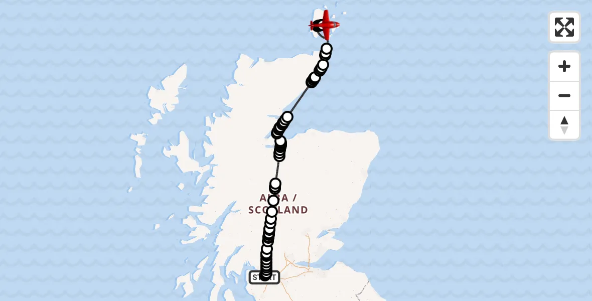 Flight route map: Air Ambulance Aircraft to Loch of Kirbister, Glasgow Airport