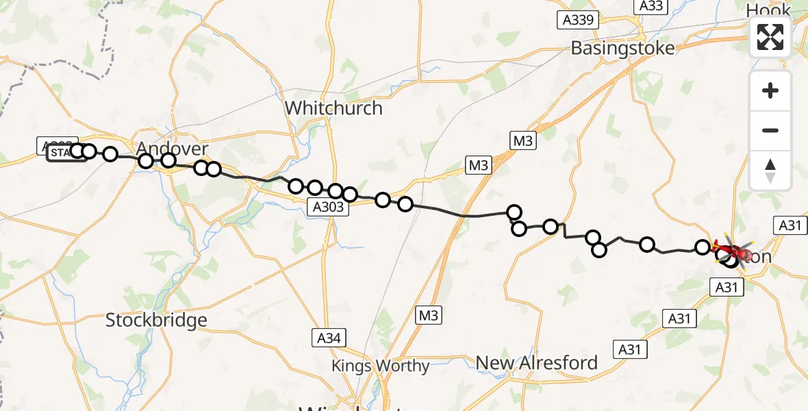 Routekaart van de vlucht: Air Ambulance Helicopter to Alton, Brick Kiln Lane