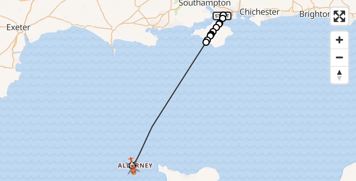 Flight route map: Coastguard Helicopter to Alderney Airport, Alderney Airport
