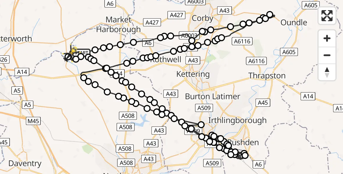 Flight route map: Police Helicopter to Harborough, Sulby Road
