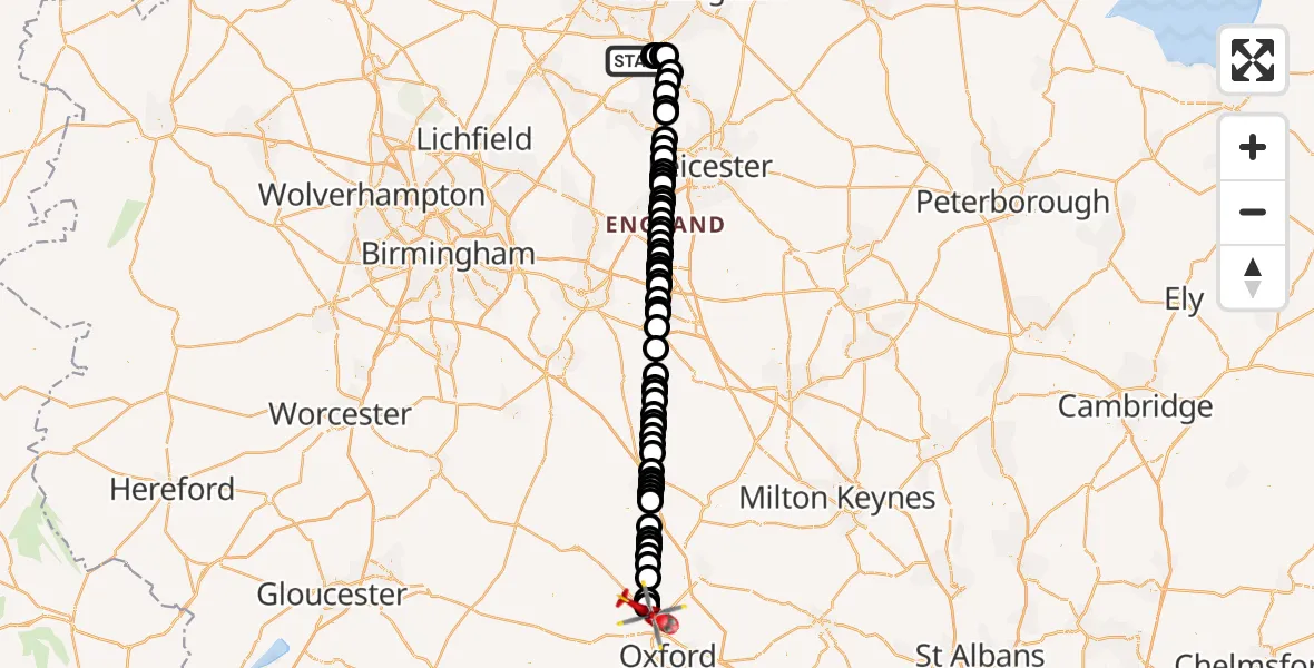 Flight route map: Air Ambulance Helicopter to London Oxford Airport, London Oxford Airport
