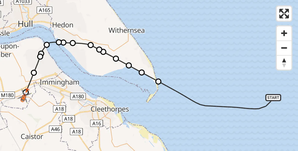 Flight route map: Coastguard Helicopter to Kirmington, Forty Foot Lane