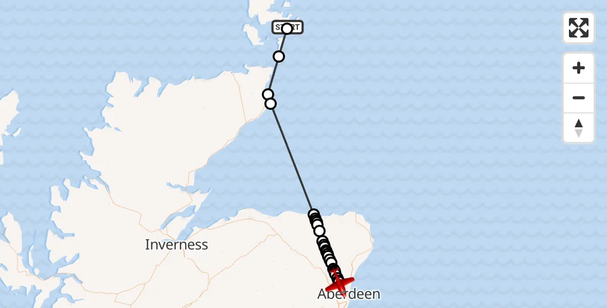 Flight route map: Air Ambulance Aircraft to Aberdeen City, Pitmedden Road