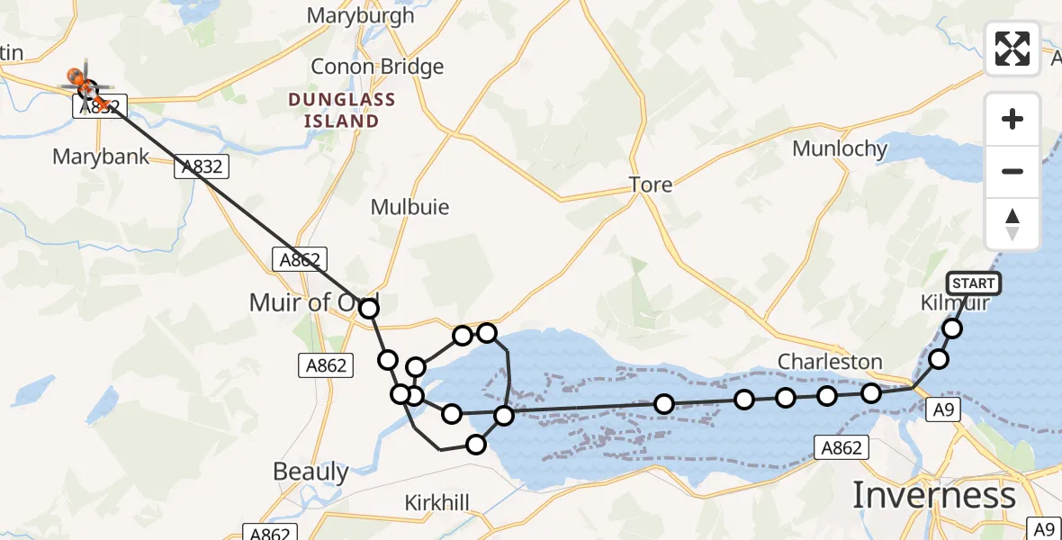 Routekaart van de vlucht: Coastguard Helicopter to Contin, A835