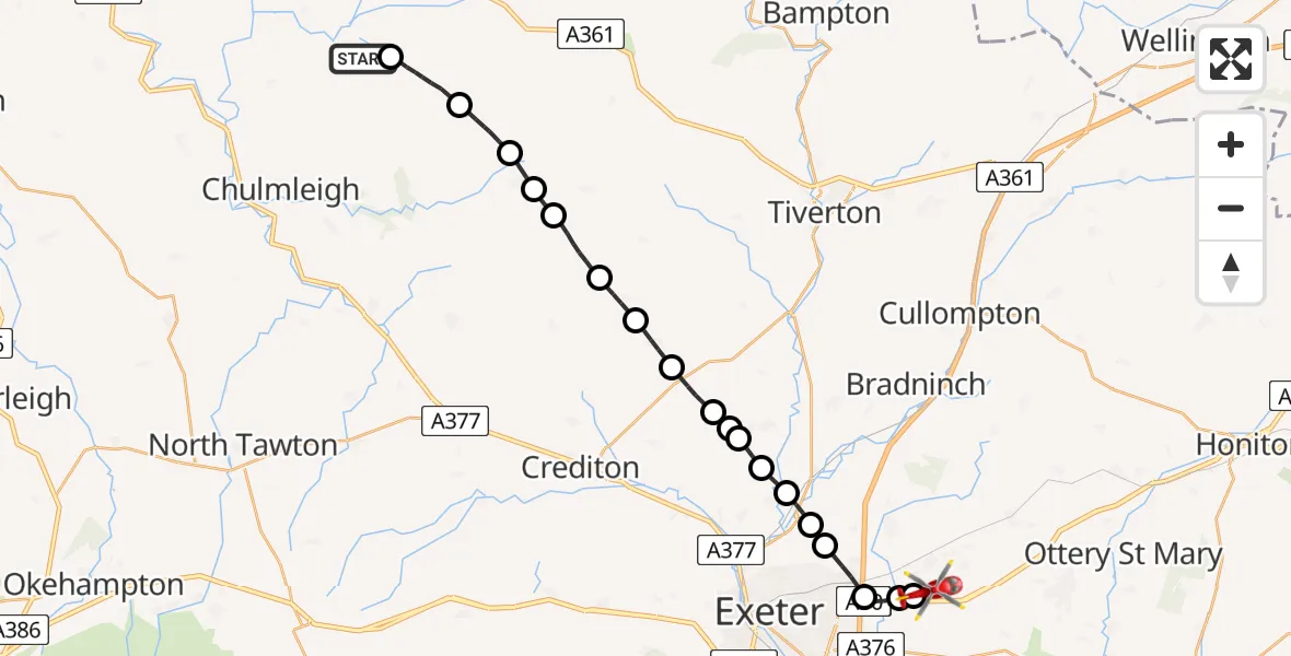 Routekaart van de vlucht: Air Ambulance Helicopter to Exeter International Airport, Exeter International Airport