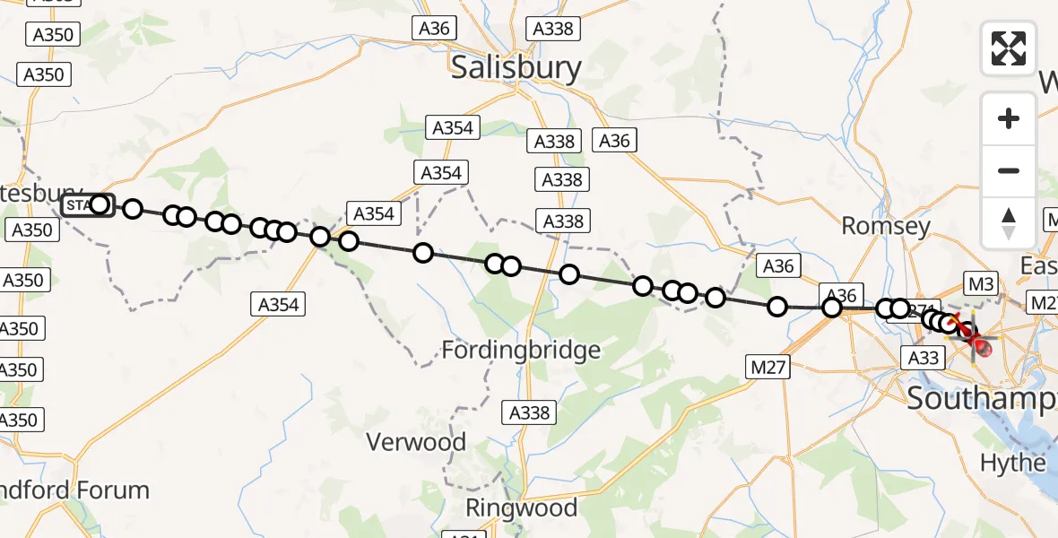 Routekaart van de vlucht: Air Ambulance Helicopter to University Hospital Southampton, University Hospital Southampton