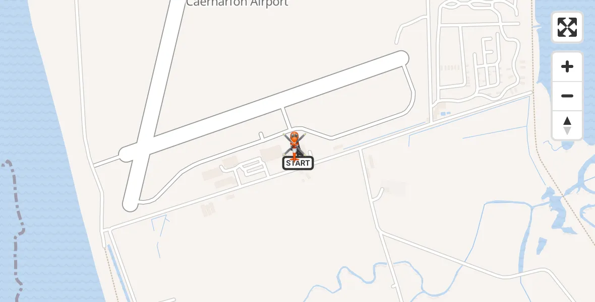 Flight path map showing Coastguard Helicopter route from Caernarfon Airport to Caernarfon Airport