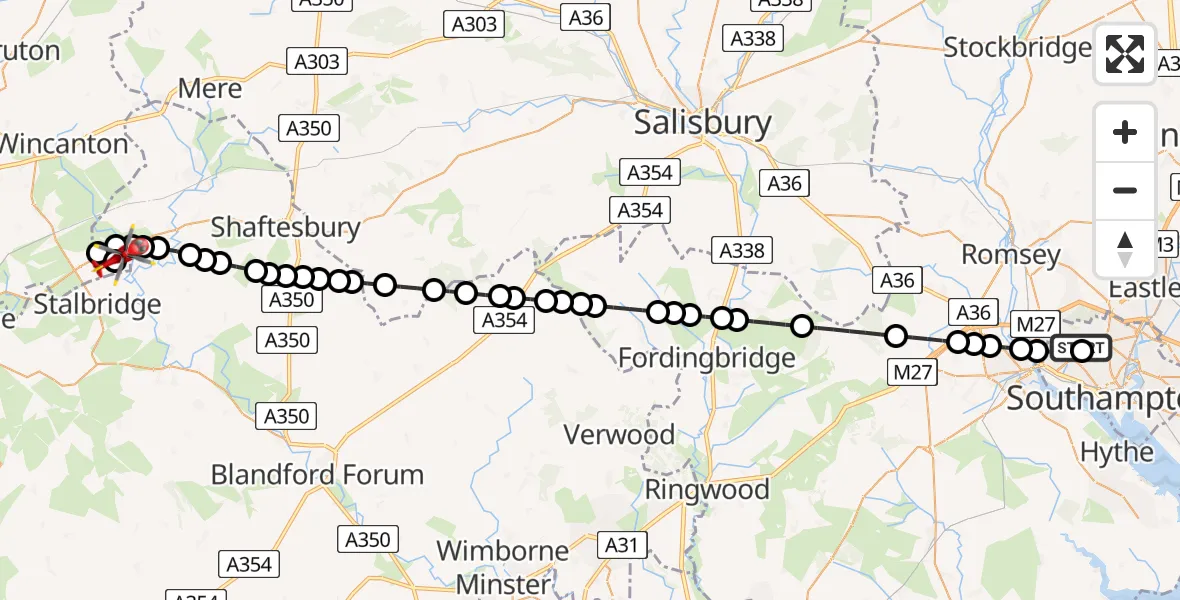 Flight route map: Air Ambulance Helicopter to Henstridge Airfield, Henstridge Airfield