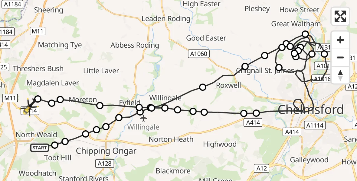 Flight route map: Police Helicopter to North Weald Bassett, North Weald Bassett