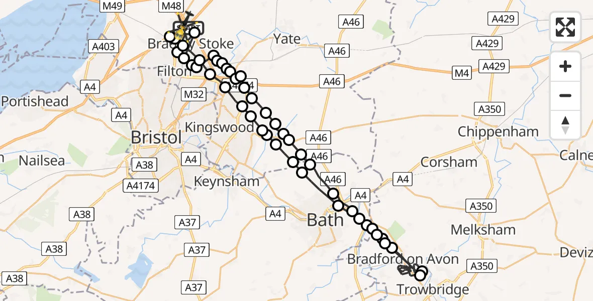 Routekaart van de vlucht: Police Helicopter to Almondsbury Helicopter Base, Almondsbury Helicopter Base