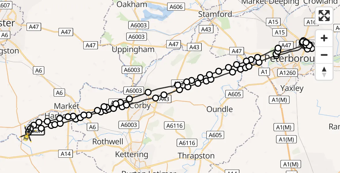 Flight route map: Police Helicopter to Husbands Bosworth Airfield, Husbands Bosworth Airfield