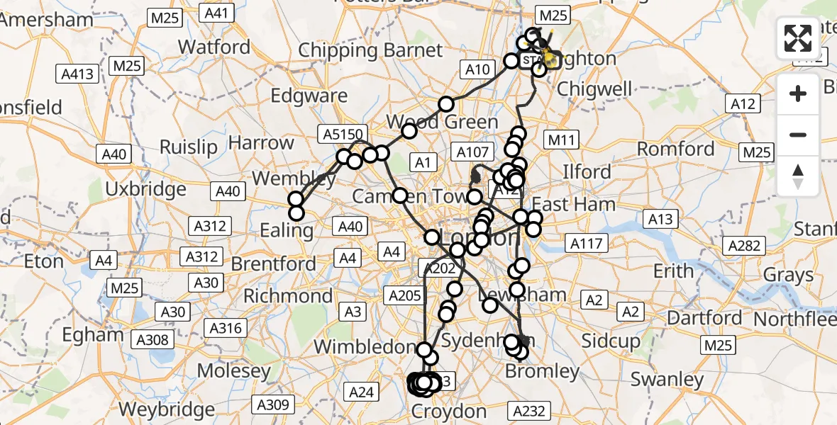 Flight route map: Police Helicopter to Metropolitan Police Air Support Unit Lippitts Hill, Metropolitan Police Air Support Unit Lippitts Hill