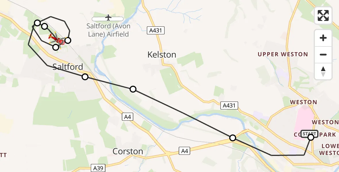 Flight route map: Air Ambulance Helicopter to Saltford, Wedmore Road