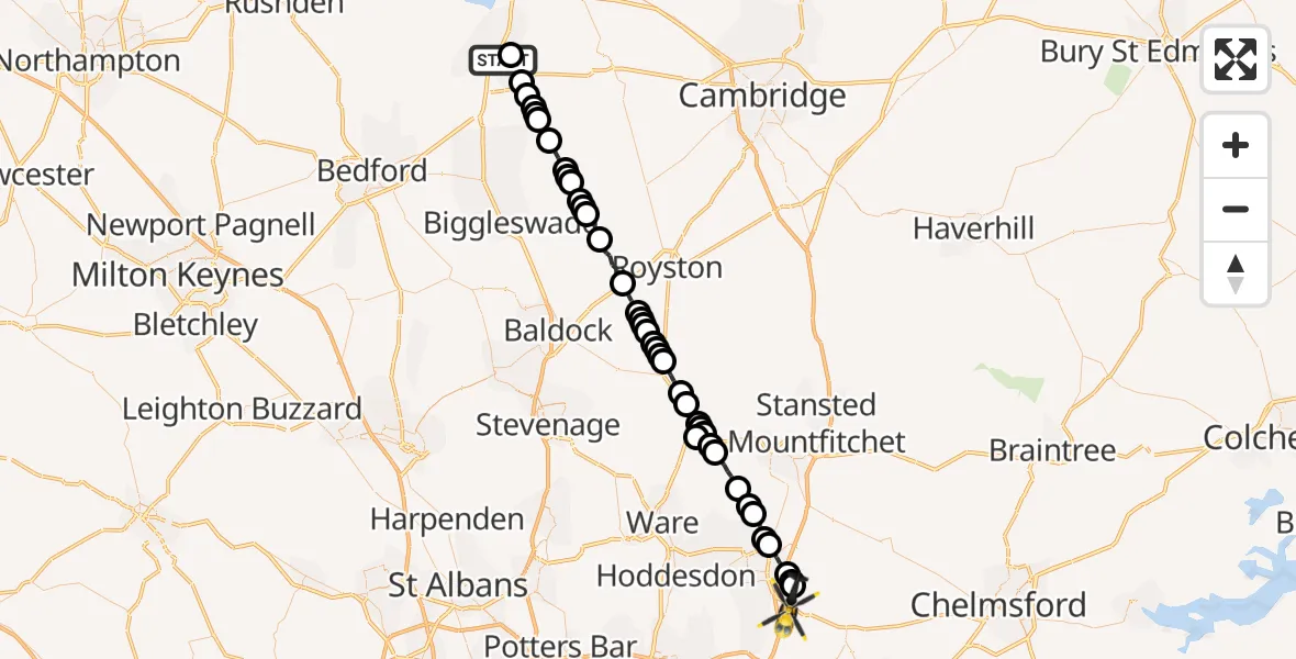 Routekaart van de vlucht: Police Helicopter to North Weald Bassett, North Weald Bassett