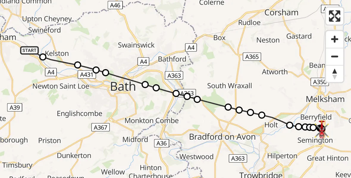 Routekaart van de vlucht: Air Ambulance Helicopter to Wiltshire Air Ambulance, Wiltshire Air Ambulance