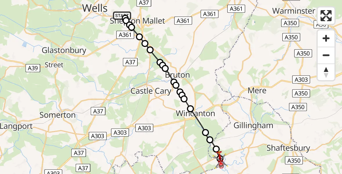 Flight route map: Air Ambulance Helicopter to Henstridge, Henstridge Airfield