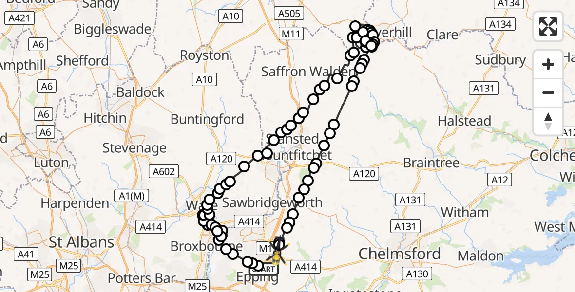 Flight route map: Police Helicopter to North Weald Bassett, North Weald Bassett