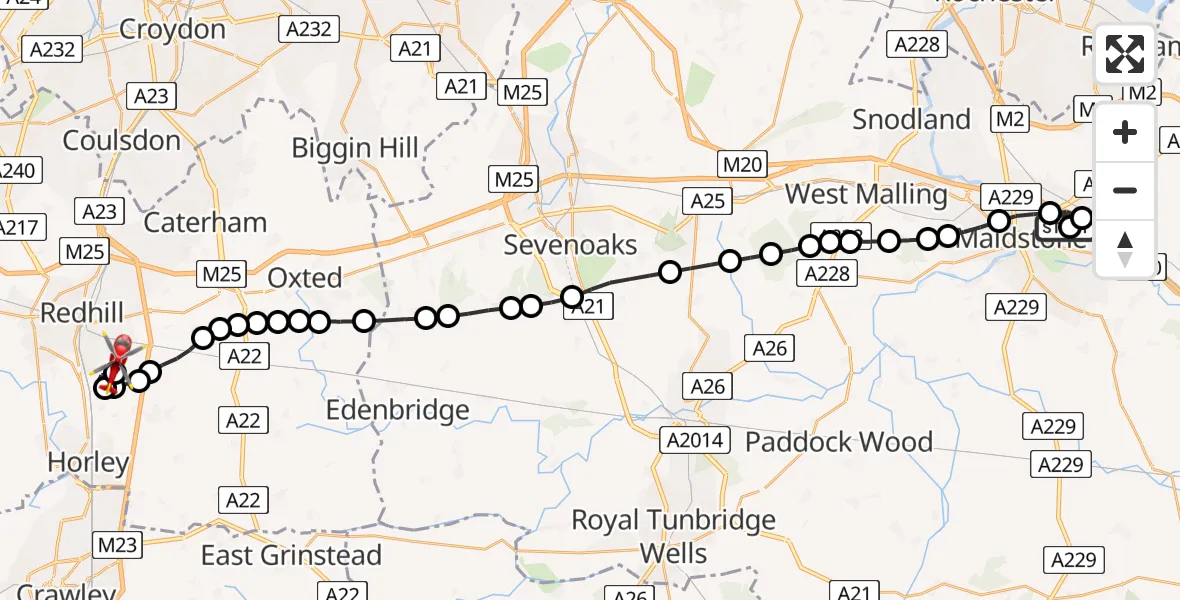Routekaart van de vlucht: Air Ambulance Helicopter to Redhill Aerodrome, Redhill Aerodrome