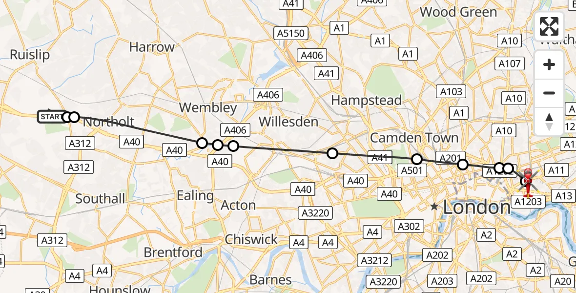 Flight route map: Air Ambulance Helicopter to Royal London Hospital, Royal London Hospital
