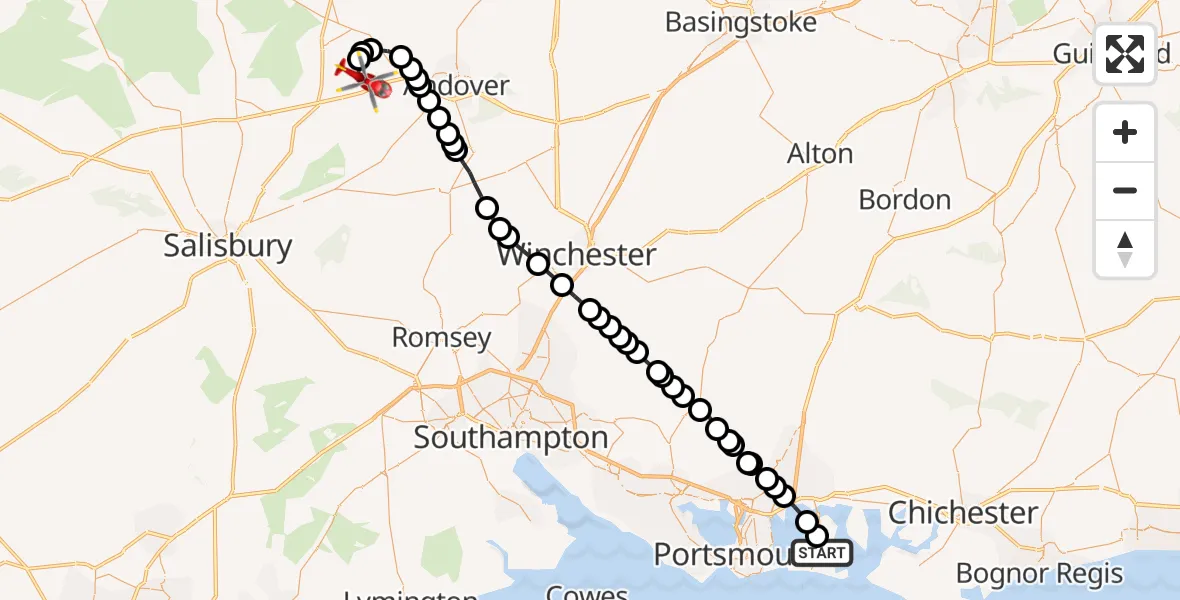 Routekaart van de vlucht: Air Ambulance Helicopter to Kimpton, Circuit Road