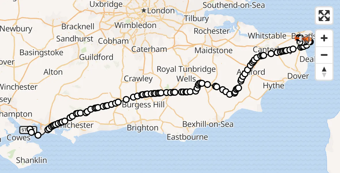 Routekaart van de vlucht: Coastguard Helicopter to Manston Airport, Manston Airport