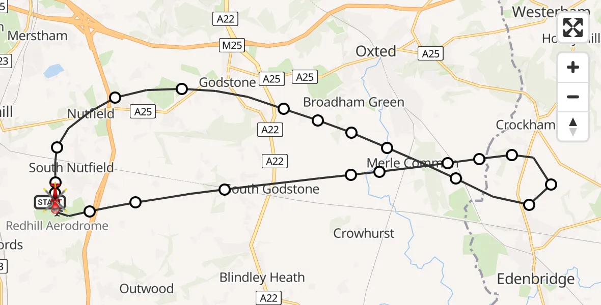Routekaart van de vlucht: Air Ambulance Helicopter to Redhill Aerodrome
