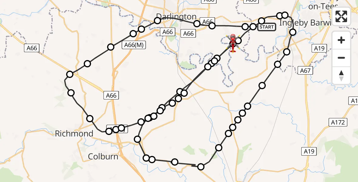 Routekaart van de vlucht: Air Ambulance Helicopter to Over Dinsdale, Over Dinsdale
