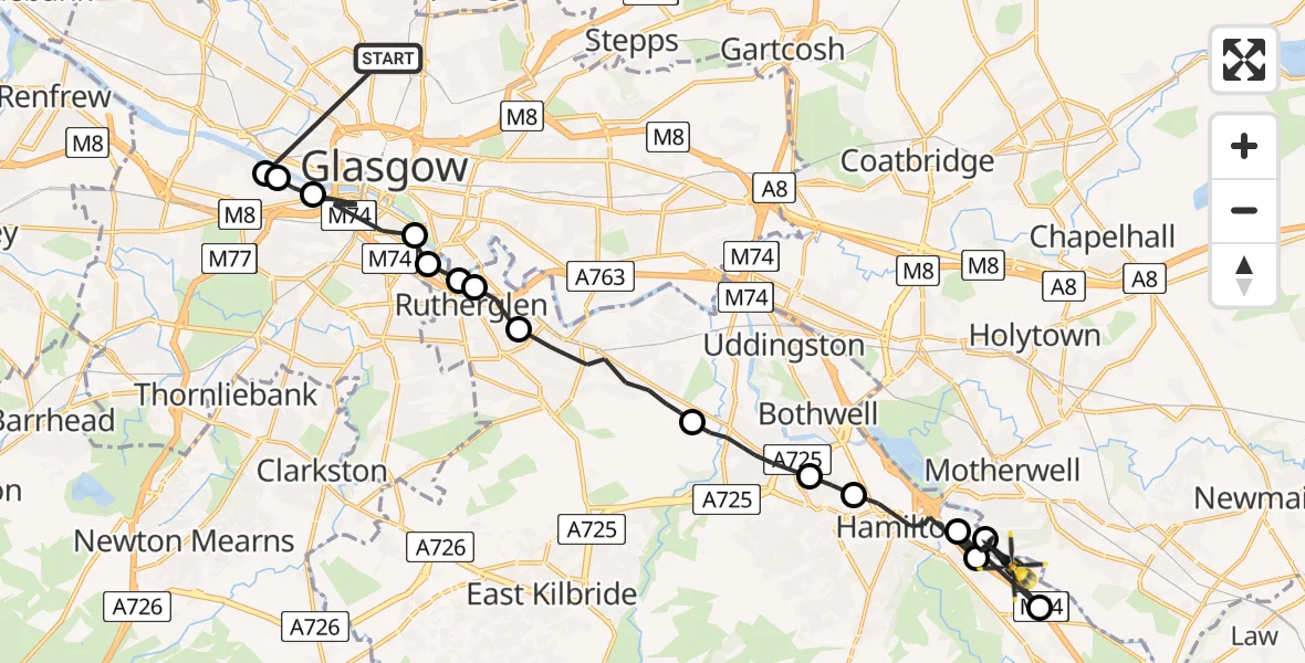 Flight route map: Police Helicopter to Allanton, M74