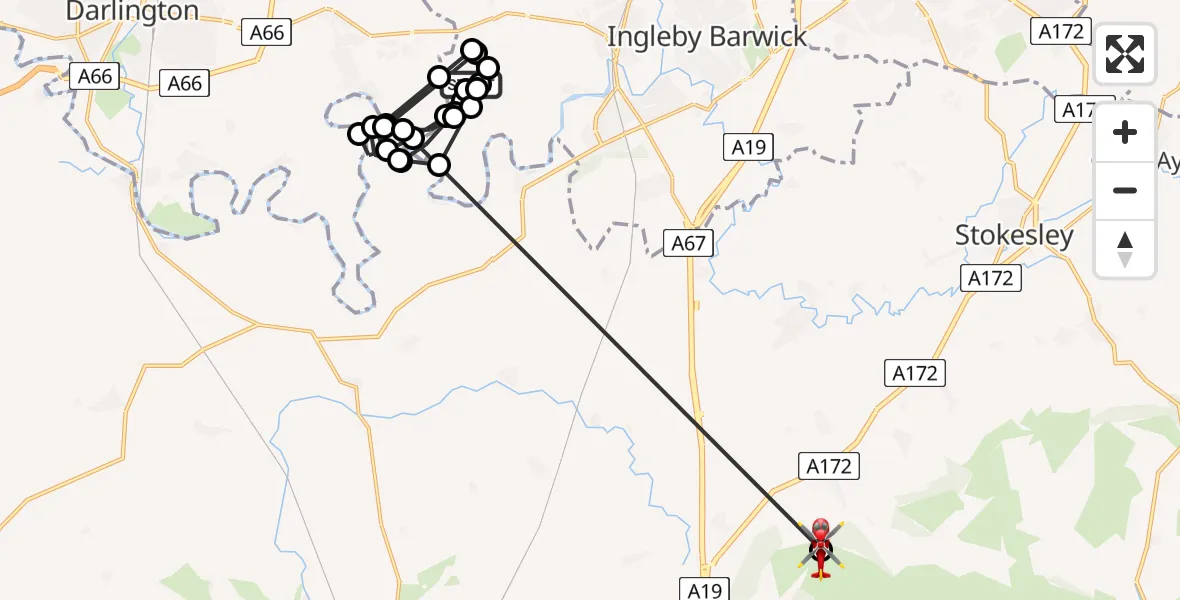 Routekaart van de vlucht: Air Ambulance Helicopter to Swainby, Coalmire Lane