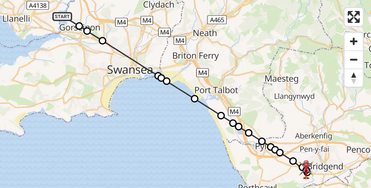 Flight route map: Air Ambulance Helicopter to Broadlands, Broadlands