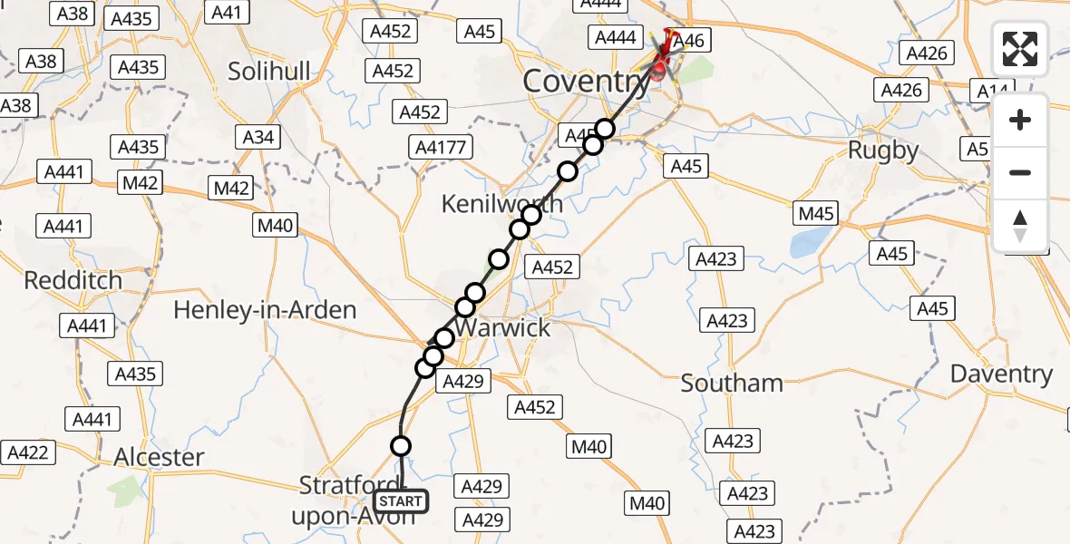 Routekaart van de vlucht: Air Ambulance Helicopter to Coventry, A4600