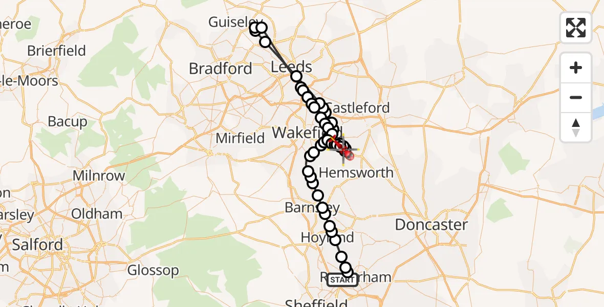 Routekaart van de vlucht: Air Ambulance Helicopter to YAA Nostell Helicopter Port, YAA Nostell Helicopter Port