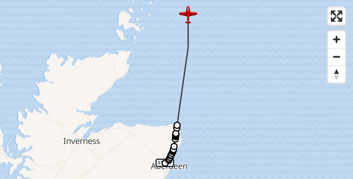 Flight route map: Air Ambulance Aircraft to North Sea, North Sea