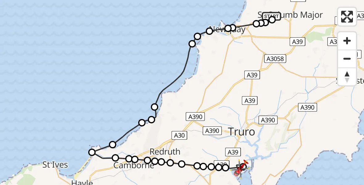 Routekaart van de vlucht: Air Ambulance Helicopter to Feock, Feock