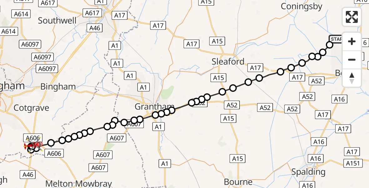 Routekaart van de vlucht: Air Ambulance Helicopter to Nottingham Heliport, Nottingham Heliport