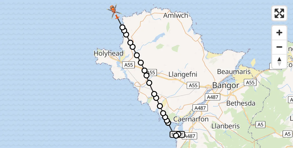 Flight route map: Coastguard Helicopter to Cylch-y-Garn, Cylch-y-Garn
