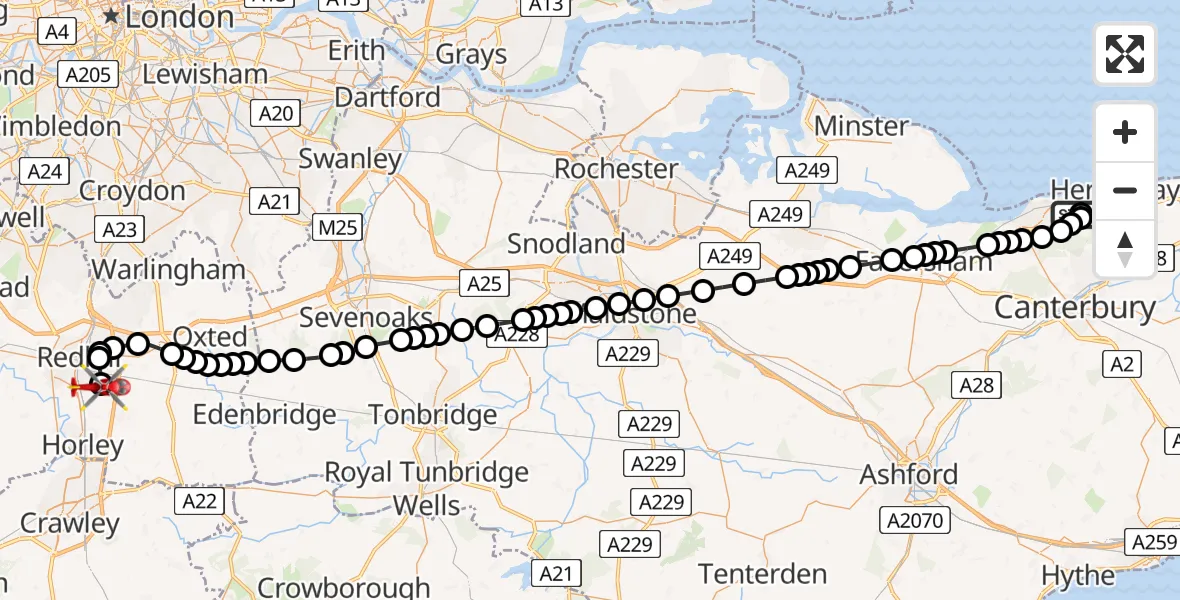 Routekaart van de vlucht: Air Ambulance Helicopter to Redhill Aerodrome, Redhill Aerodrome